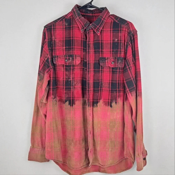 Source Unknown Tops - Boutique Bleached Red Plaid Flannel *no brand or care tags* Fits like L-XL